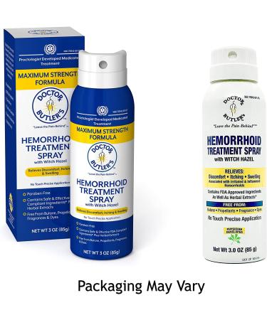 Doctor Butler's Hemorrhoid Spray - Pain Relief & Itch Relief with Witch Hazel & Aloe Vera (3oz) - Buy Online on GoSupps.com