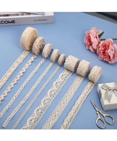 40 Yards Vintage Cotton Lace Trim Ribbon | Scalloped Edge for Bridal Wedding Decoration | DIY Sewing Craft Supply - 5 Yards x 8 Styles - Beige Color - Buy Online on GoSupps.com