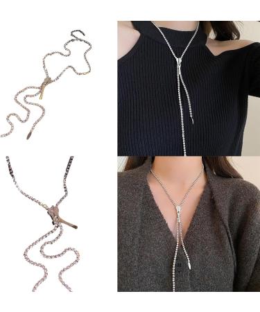 Shop OralGos Fashionable Sweater Chain with Zipper & Sparkling Zirconia - Perfect Jewelry Accessory for Parties | International Shipping Available - Buy Online on GoSupps.com