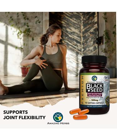 Amazing Herbs Premium Black Seed Oil Capsules - Cold Pressed Nigella Sativa, 90 Count, 500mg - Supports Digestive Health, Immune Function, and Brain Health - Gluten Free, Non-GMO - Buy Online on GoSupps.com