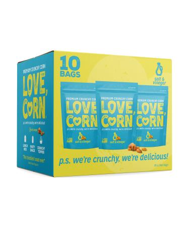 LOVE CORN Salt & Vinegar | Delicious Crunchy Corn Snack | 1.6oz x10 bags | Non-GMO, Gluten-Free, Plant Based, Low-Sugar