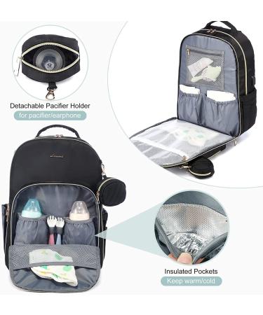 Diaper Bag Backpack  LOVEVOOK Quilted Baby Bag with Changing Pad & Pacifier Holder Travel Diaper Bags with USB Charging Port Black - Buy Online on GoSupps.com