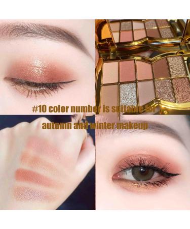 10 Colors Glitter Eyeshadow Palette Glitter/Nude Eyeshadow Palette with Long Eyeshadow Brush Highly Pigmented Waterproof Sweatproof Multifunctional Eyeshadow Palette Build Natural Makeup (#09) - Buy Online on GoSupps.com