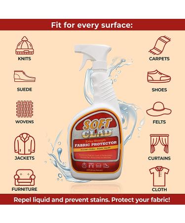 Extra Strength Fabric Protector Spray Prevents Stains and Repels Liquids. SoftClad Safely Guards Furniture, Shoes, Carpet, Upholstery, Suede, Leather, Couch, Canvas and more. Safe for indoor use -32oz - Buy Online on GoSupps.com