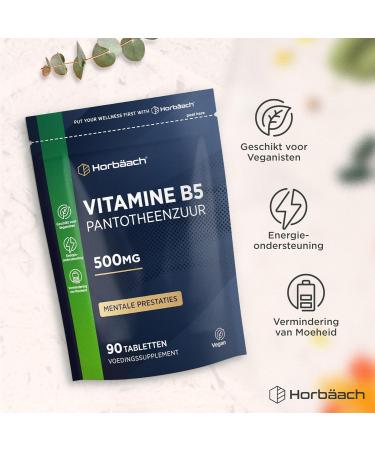 Horbaach Vitamin B5 Pure 500mg Pantotheenzuur Vitamine B5 90 Vegan Tablets Pantothenic Acid Horbach - Buy Online on GoSupps.com