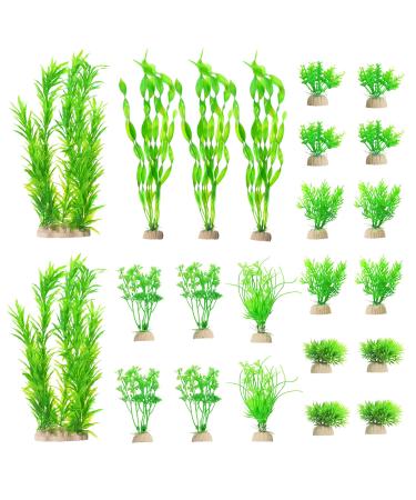 Ctpeng 23 pieces artificial aquarium plants aquarium decoration plastic plants decoration for aquarium (green and white)
