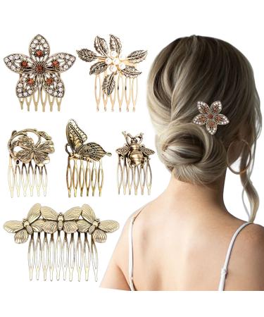 6 pieces vintage hair side combs for women decorative retro gold pearl rhinestone metal hair comb clips with teeth handle crystal bride hair part pins for wedding accessories - Buy Online on GoSupps.com