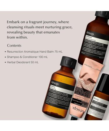 Aesop Travel Essential Kit | Shampoo Conditioner Hand Balm & Deodorant | Paraben-Free Cruelty-Free & Vegan - Shop Internationally - Buy Online on GoSupps.com