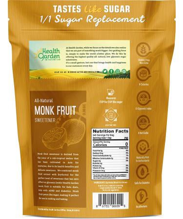 Health Garden Monk Fruit Sweetener Classic - Non GMO, Gluten Free, Sugar Substitute - Kosher, Keto Friendly (3 lbs) - Buy Online on GoSupps.com