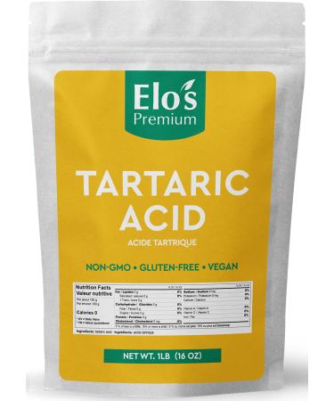 Tartaric acid (1lb) by Elo s Premium |100% All-Natural Food Grade Food Additive & Antioxidant| Packed In Canada| Non-GMO Kosher and Halal Friendly Gluten Free| Used As An Acidulant In Grape/Lime Drinks Gelatin Desserts Jams Sour Candy and More