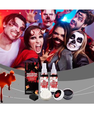 Fake Blood Makeup Kit for Halloween | Coagulated Gel Blood Kit with Cleansing Soap Washable Accessories for Zombie Vampire Costume for Movies Cosplay Theme Parties Props - Buy Online on GoSupps.com