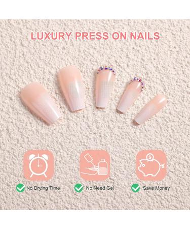 Morily 24Pcs Pink Ombre Press On Nails with Rhinestones - Long Medium Length Artificial Manicure Kit for Women and Girls - Buy Online on GoSupps.com