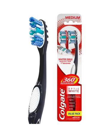 Colgate 360° Advanced Optic White Toothbrush (Color May Vary) Medium 2 Count - Buy Online on GoSupps.com
