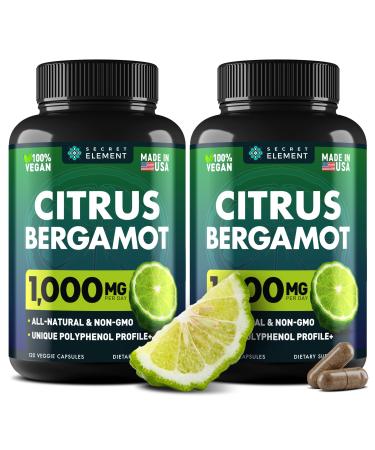 (2 PACK) Citrus Bergamot Extract 1000mg - Citrus Bergamot Supplement for Circulatory Health Immunity and Graceful Aging - 2x the potency of Citrus Bergamot 500mg - 240 Vegan Citrus Bergamot Capsules 120 Count (Pack of 2)