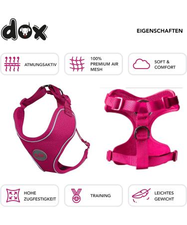 DDOXX Reflecting Airmesh Step-In Dog Harness Adjustable Pink Harness for All Sizes | M (Neck: 26-36 cm Breast: 36-50 cm) International Shipping Available - Buy Online on GoSupps.com