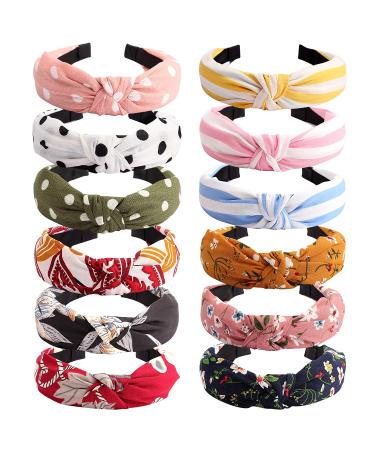 Knot Headband Wide Knotted Headbands for Women 12 Pack Head Bands Women Hair Knotted Headband for Women Knot Headbands Womens Headbands Elastic Turban Boho Bandeau Hair Accessories for Washing Face headbands 08
