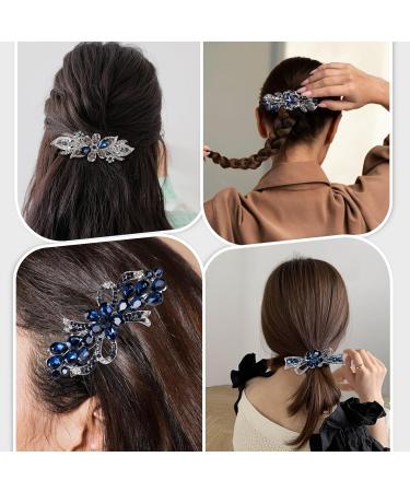 Dalababa Dark Blue Rhinestone Hair Clips | Flower Crystal Hair Accessories for Brides Weddings & Parties - Buy Online on GoSupps.com