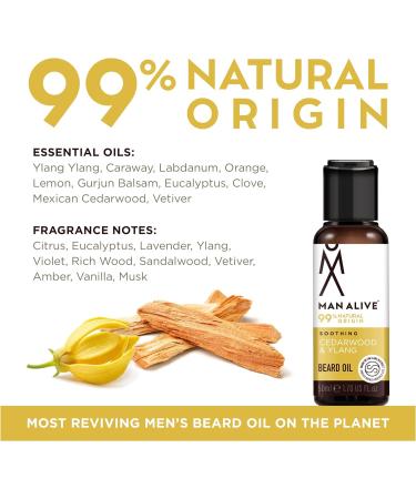 Man Alive Beard Oil - 99% Natural Skincare 50ml with Oatmeal, Argan, Jojoba, and Almond Oil | Softens Facial Hair, Men's Gift, Birthday Gift for Him (Cedarwood & Ylang) - Buy Online on GoSupps.com