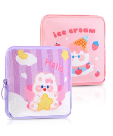 Simarro 2 pieces tampon binding storage sweet bag for tampon mini menstrual bag with zipper portable tampon bag for women girls teenage first period panty liner box (pink purple)
