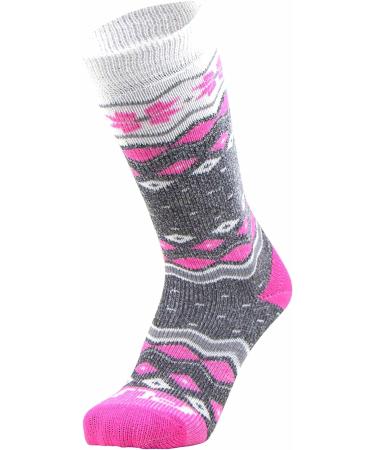 Kids Ski Socks - Warm Wool Snowboard Sock 1 Pair - Grey/Hot Pink - Small-Medium - Buy Online on GoSupps.com