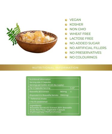 Lily Green Boswellia Serrata 3360mg | 90 Vegan Capsules | 65% Boswellic Acid | Anti-Inflammatory Joint Care Supplement | Indian Frankincense | UK Made - Buy Online on GoSupps.com