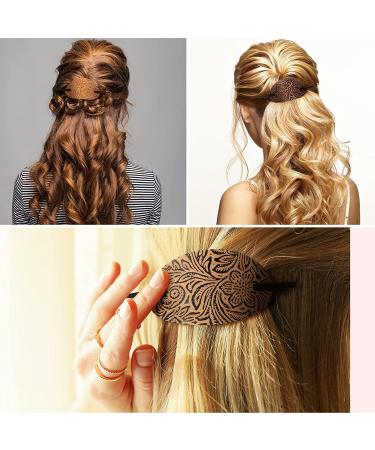 Vintage Style 5 Leather Hair Clip with Stick - Oval Shape Hair Barrette for Women and Girls - Buy Online on GoSupps.com
