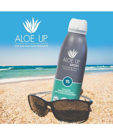 Aloe Up Sport SPF 15 Sunscreen Continuous Spray - 6oz Sunblock with Aloe | UVA/UVB Protection | Quick-Drying Formula - Buy Online on GoSupps.com