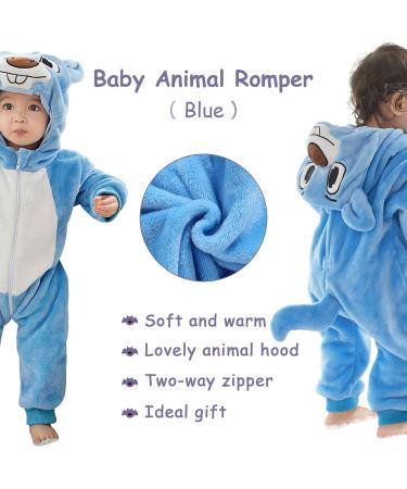 COOKY.D Baby Hooded Rompers | Winter Flannel Jumpsuit Pajamas 3-6 Months Blue - Buy Online on GoSupps.com