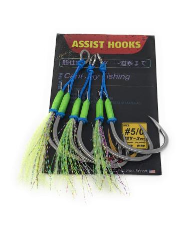 Capt Jay Fishing Assist Hooks Jigging Slow Fast Jigs Fishing Hooks Jigging Hooks Jigging jigs Stinger Jigging jigs Hook Dancing Jigging Hooks 3 pcs 5/0- 3 Glow green