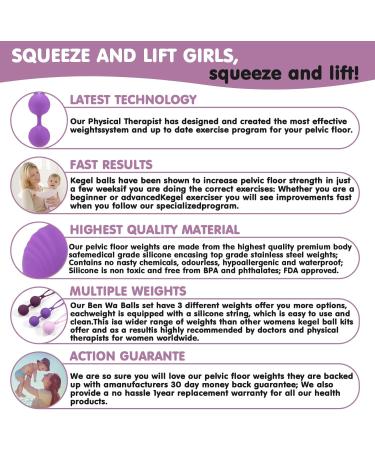 Kegel Balls for Tightening - Doctor Recommended Bladder Control & Pelvic Floor Strengthening | 3 Weights for Labor Prep & Recovery | Violet Ben Wa Balls - Buy Online on GoSupps.com