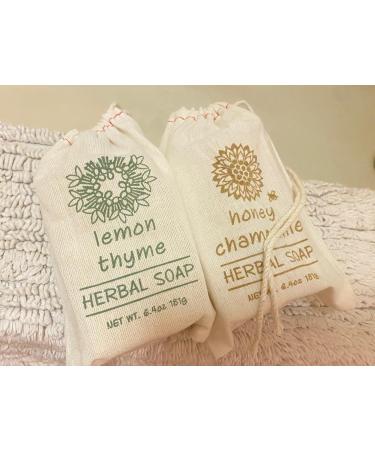 Buy Herbal Soaps Set - Honey Chamomile & Lemon Thyme | Shea Butter Olive Oil | Eco-Friendly Cloth Sacks | International Shipping - Buy Online on GoSupps.com