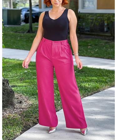 Vetinee High Waisted Wide Leg Dress Pants XL Magenta - Women's Work Trousers for Business Office with Pockets - Buy Online on GoSupps.com
