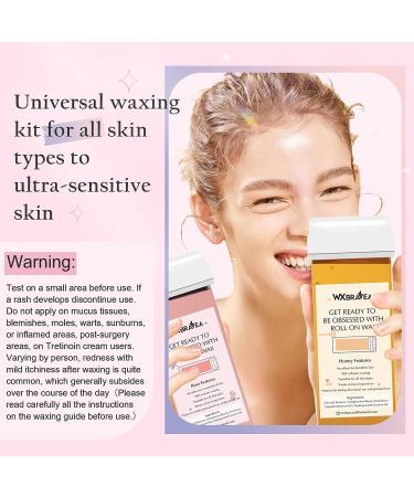 WX BRAVEA Roll on Wax Kit for Hair Removal - Rose & Honey Wax, 100 Wax Strips, Post Wax Oil - Sensitive Skin Soft Wax Depilatory - Brazilian Wax for Women and Men - Buy Online on GoSupps.com