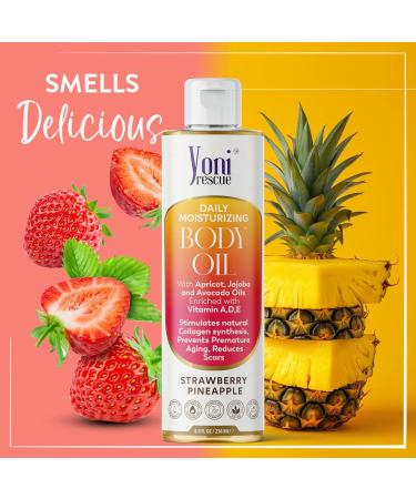 Daily Skin Moisturizing Body Oil - Apricot Jojoba Avocado & Vitamin E | Fast-Absorbing Hydration for All Skin Types | 8oz Strawberry Pineapple Scent - Buy Online on GoSupps.com