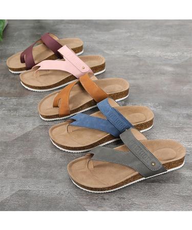 Comfortable Women's Plus Size Toe Loop Sandals | Bunion Corrector Flat Shoes for Beach & Pool | Orthopedic Big Toe Support - Size 8.5 Grey - Buy Online on GoSupps.com