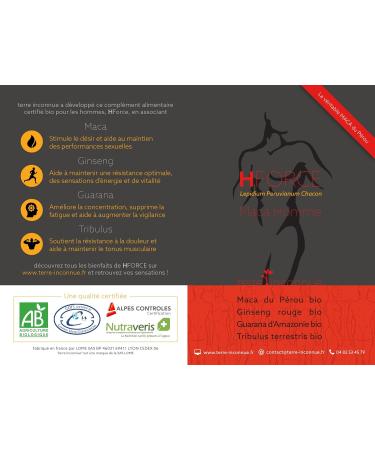 Organic HForce Maca - Terre Inconnue - Men's Maca Ginseng Guarana Tribulus - 40 Vegetable Capsules of 545 mg - Lepidium Peruvianum Chacon - Buy Online on GoSupps.com