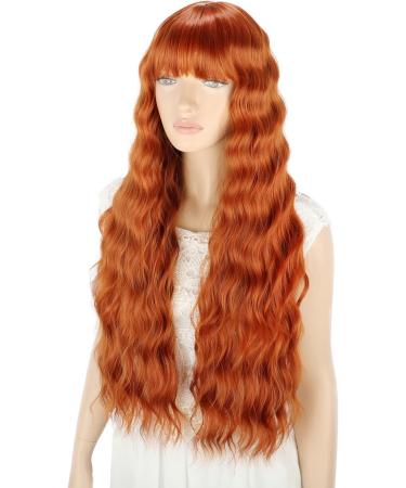 YEESHEDO Ginger Long Hair Wigs | Natural Curly Wavy Synthetic Wig with Fringe | 28 Copper Red Orange Wig for Parties and Cosplay - Buy Online on GoSupps.com
