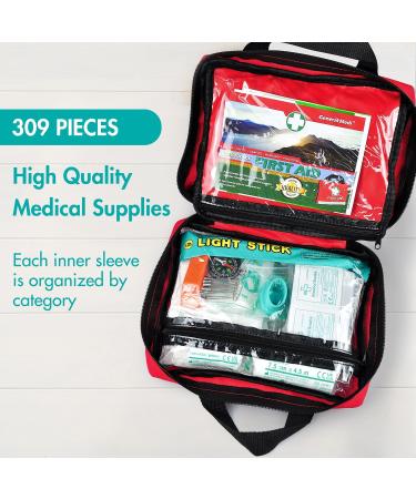 General Medi 309-Piece First Aid Kit - Reflective Bag Eyewash Bandages & More for Travel Home Office Car & Camping - International Shipping - Buy Online on GoSupps.com
