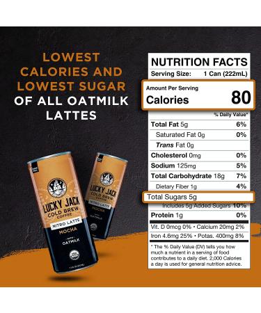 Lucky Jack Cold Brew Coffee Mocha - Nitro Oat Milk Latte (12 Pack, 7.5oz Cans) - 130mg Caffeine - USDA Organic, Gluten-Free, Kosher - Nut-Free - Mocha Latte - Buy Online on GoSupps.com