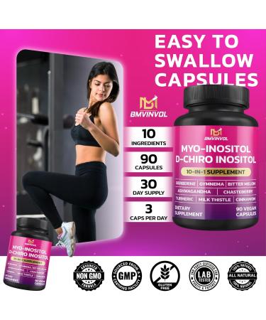 BMVINVOL Inositol Supplement - Myo-Inositol and D-Chiro Inositol Ideal 40:1 Ratio - Plus Berberine Cinnamon Ashwagandha + 5 More - 90 Capsules 90 Count (Pack of 1) - Buy Online on GoSupps.com