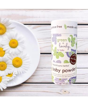 Natural Bums Baby Powder - Gentle Arrowroot & Chamomile Formula Talc-Free & Safe for Sensitive Skin - 6 oz - Green + Lovely - Buy Online on GoSupps.com