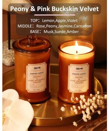 IZIDDO Peony & Leather Scented Candle - 10oz Natural Handmade Gift for Him & Her - Elegant Brown Candle Jar - Buy Online on GoSupps.com