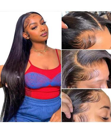 MEGALOOK Upgraded Bleached Knots Straight Wig Human Hair 13x4 HD Pre-Cut Lace Front Wigs 200% Density Brazilian Virgin Human Hair Wigs Wear and Go Glueless Wigs Natural Color 34 inch 34 Inch 13x4 Straight Lace Wig