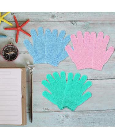 3 Pairs Exfoliating Gloves | Double Sided Body Scrubber for Shower Spa Massage | Dead Skin Cell Remover | Blue Green Pink - Buy Online on GoSupps.com