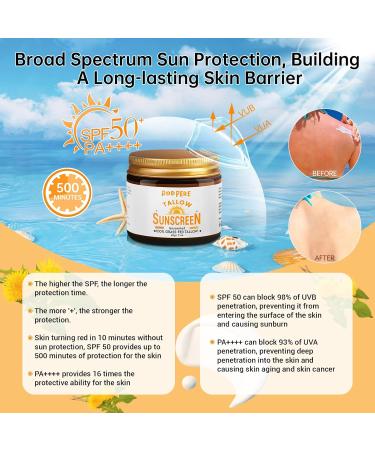 Beef Tallow Sunscreen SPF 50 For Face & Body, 2 oz Natural & Organic Grass-fed Tallow Sun Balm With Zinc, Hyaluronic Acid For Sensitive Skin, Broad Spectrum, Moisturizing, Reef Safe, No White Residue 2 Ounce (Pack of 1) - Buy Online on GoSupps.com