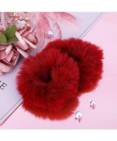 PROUSKY 2 Pieces Plush Faux Rabbit Fur Hair Ties Furling Pompoms Artificial Fur Hair Bobbles Elastic Hair Band Rope Wristband Ponytail Accessories (Wine red) - Buy Online on GoSupps.com