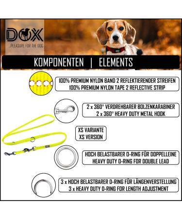 DDOXX Reflective Nylon Dog Leash - 2m 3-Way Adjustable for All Dog Sizes - XS Yellow - Durable & Stylish Pet Accessory - Buy Online on GoSupps.com