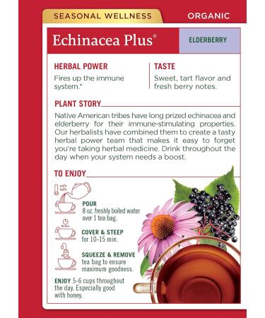 Traditional Medicinals Organic Echinacea Elderberry Herbal Tea - 32 Tea Bags Total, Immune Function Support, Pack of 2 - Buy Online on GoSupps.com