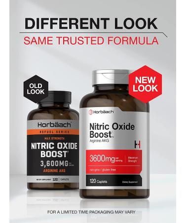 Nitric Oxide Booster 3600mg | 120 Caplets | Arginine AKG for Men and Women | Pre Workout Supplement | Non-GMO & Gluten Free | Horbaach - Buy Online on GoSupps.com