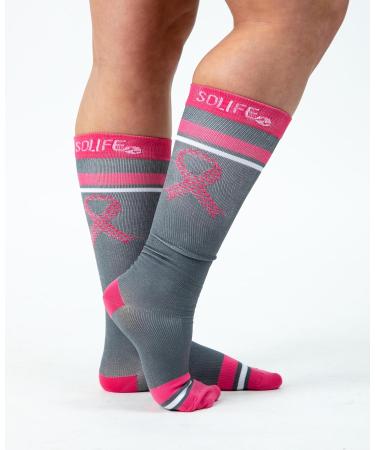 Graduated Copper Compression Socks 15-20 mmHg for Women & Men - All Day Wear Perfect for Running & Nursing - Large-X-Large Pink Survivor - Buy Online on GoSupps.com